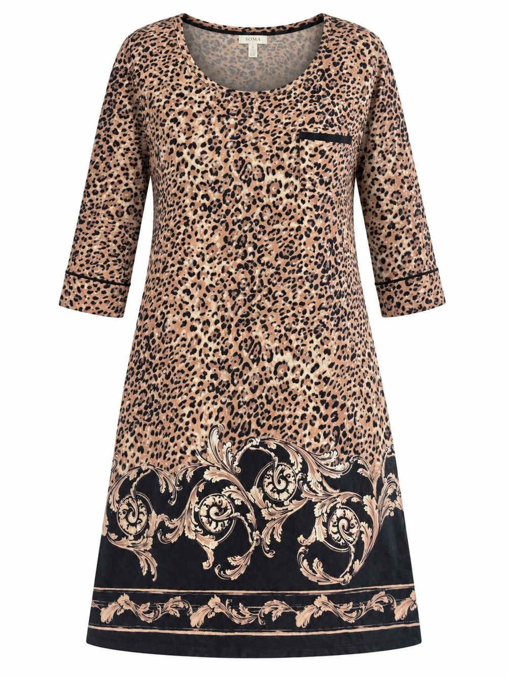 SOMA | Leopard Baroque Scroll Print Embraceable Nightgown Sleepshirt | L